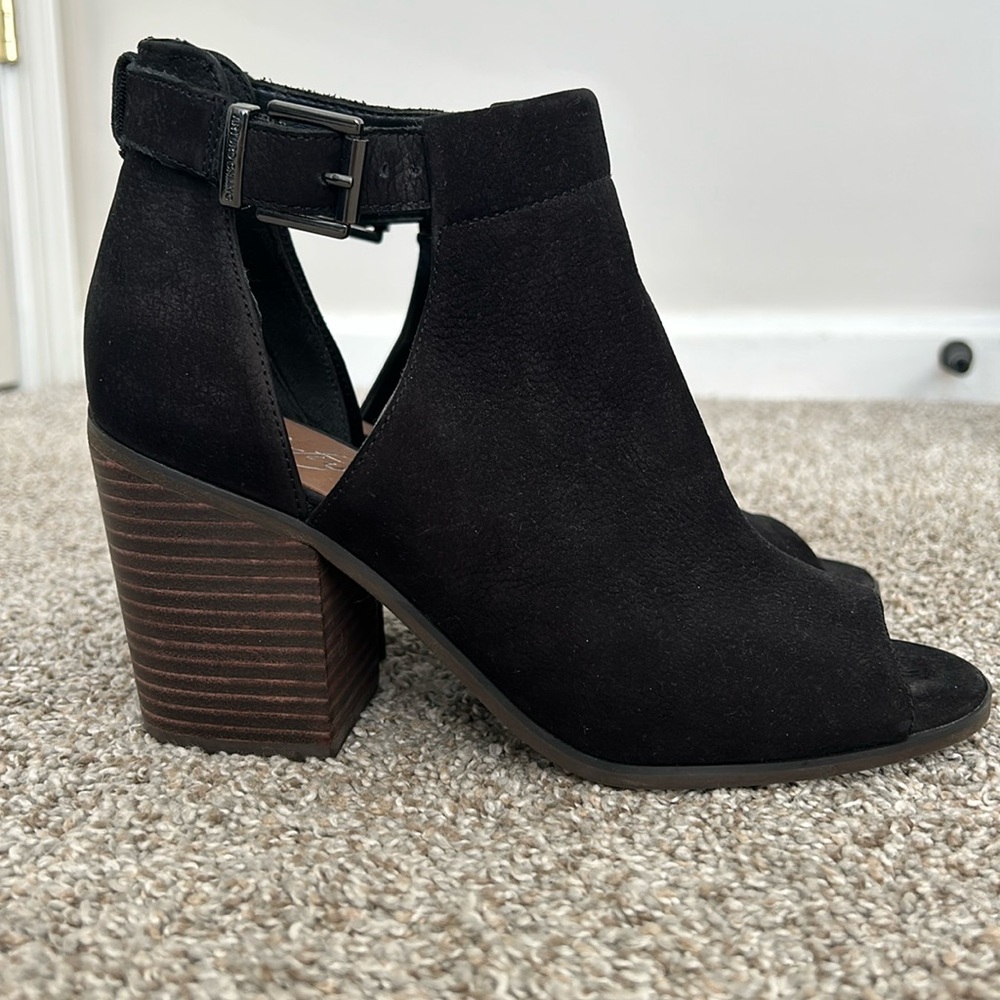 Black Chunky Peep Toe Ankle Boots